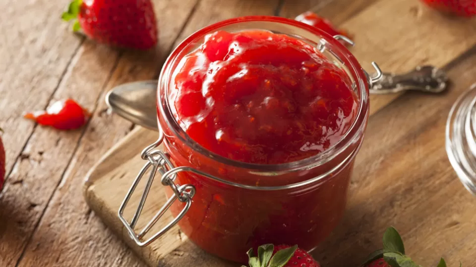 Jar of fresh strawberry jam.